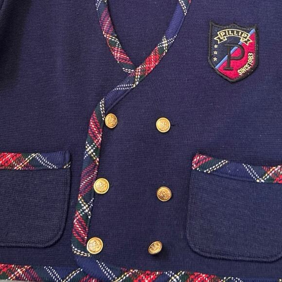 Vtg Pillip Kid Navy Nautical Cardigan School Girl Sz 7 Checkered Trim Sweater - Picture 6 of 8